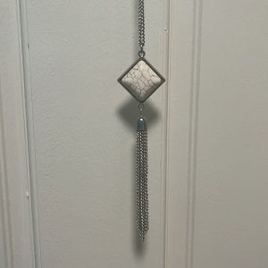 Silver & White Marble Long Necklace